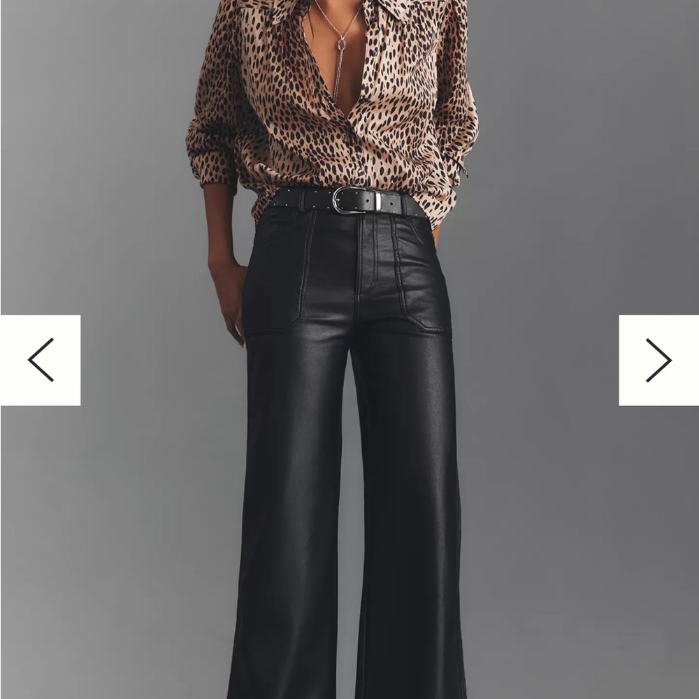 THE RYLAN FAUX LEATHER RELAXED HIGH-RISE FLARE PANTS BY PILCRO black